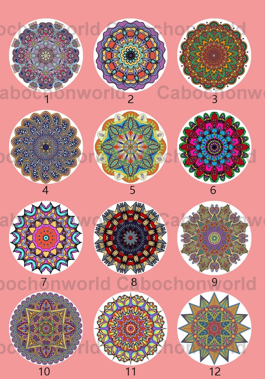Collection de cabochons à motif floral mandala CWN0092