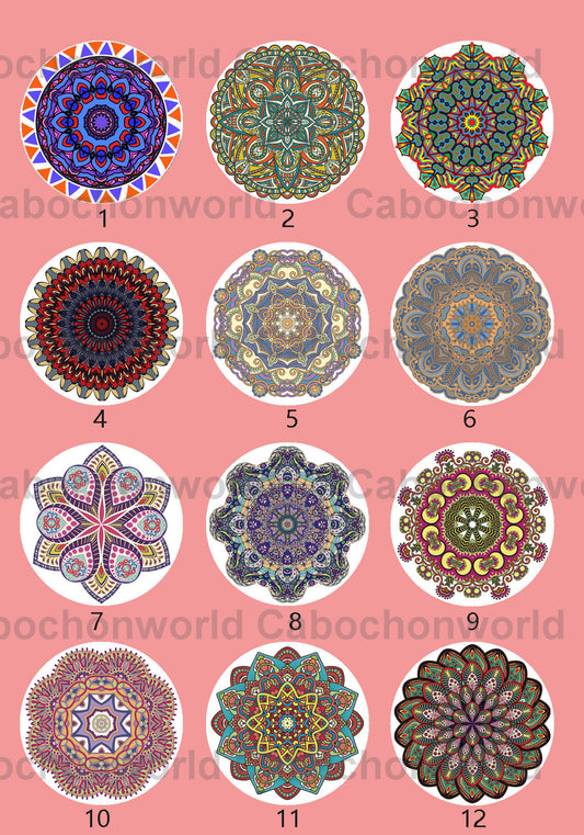 Collection de cabochons à motif floral mandala CWN0093