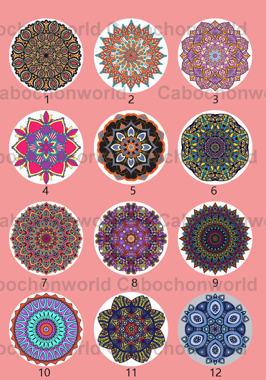 Collection de cabochons à motif floral mandala CWN0097