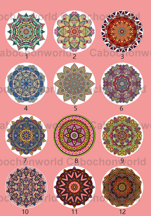Collection de cabochons à motif floral mandala CWN0098