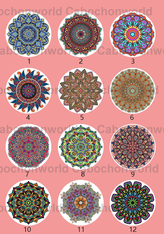 Collection de cabochons à motif floral mandala CWN0099