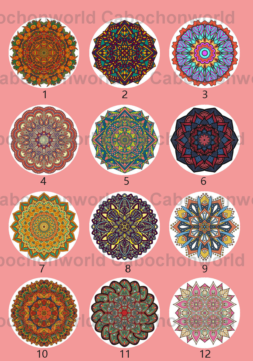 Collection de cabochons à motif floral mandala CWN0101