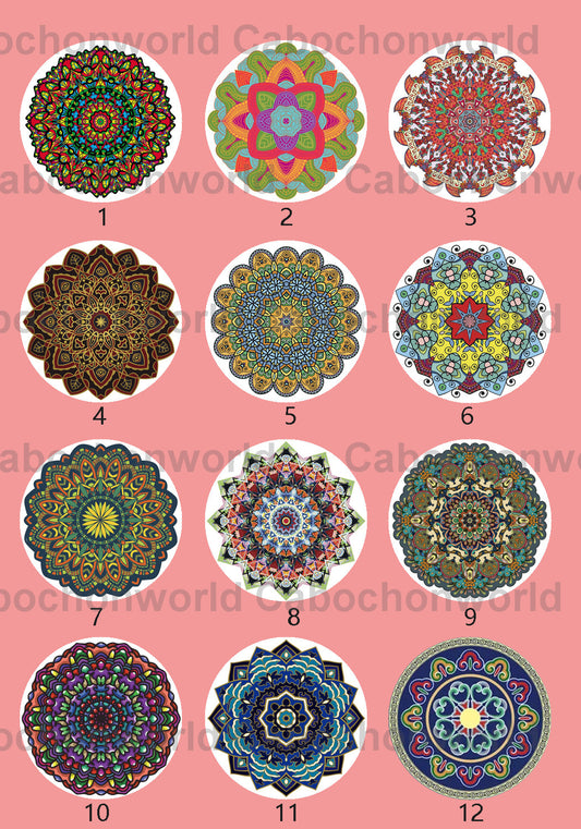 Collection de cabochons à motif floral mandala CWN0102