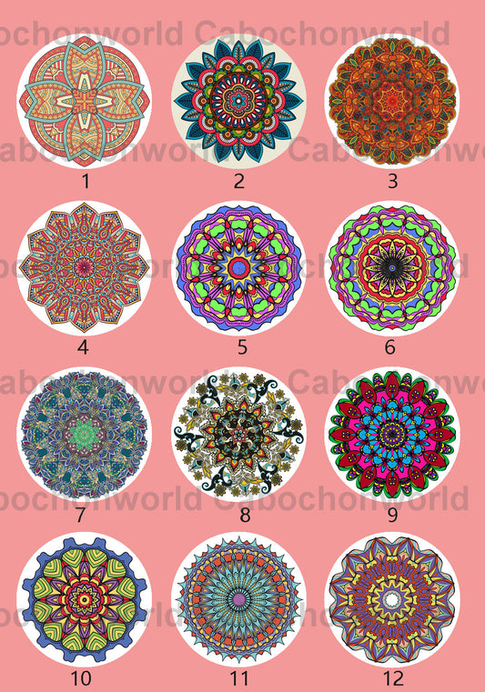 Collection de cabochons à motif floral mandala CWN0104