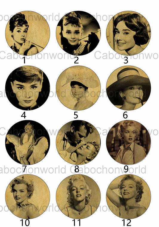 Célèbre étoile Hepburn Monroe Vintage Photo Cabochon Collection CW0162
