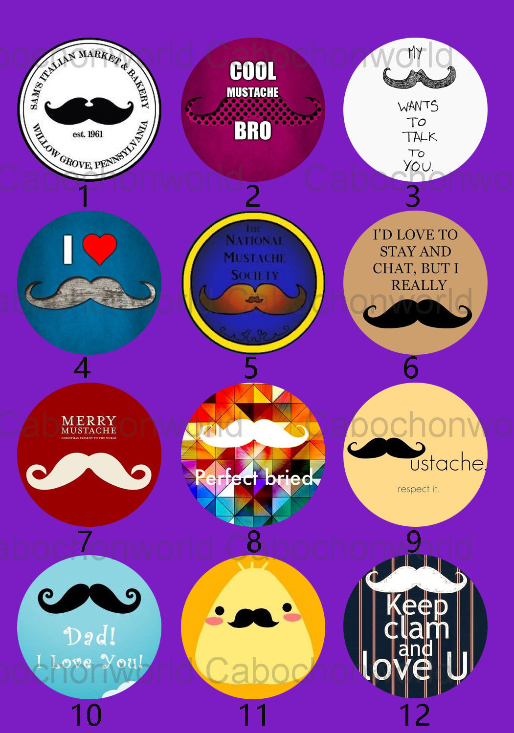Diverses collections de cabochons moustaches CW0168