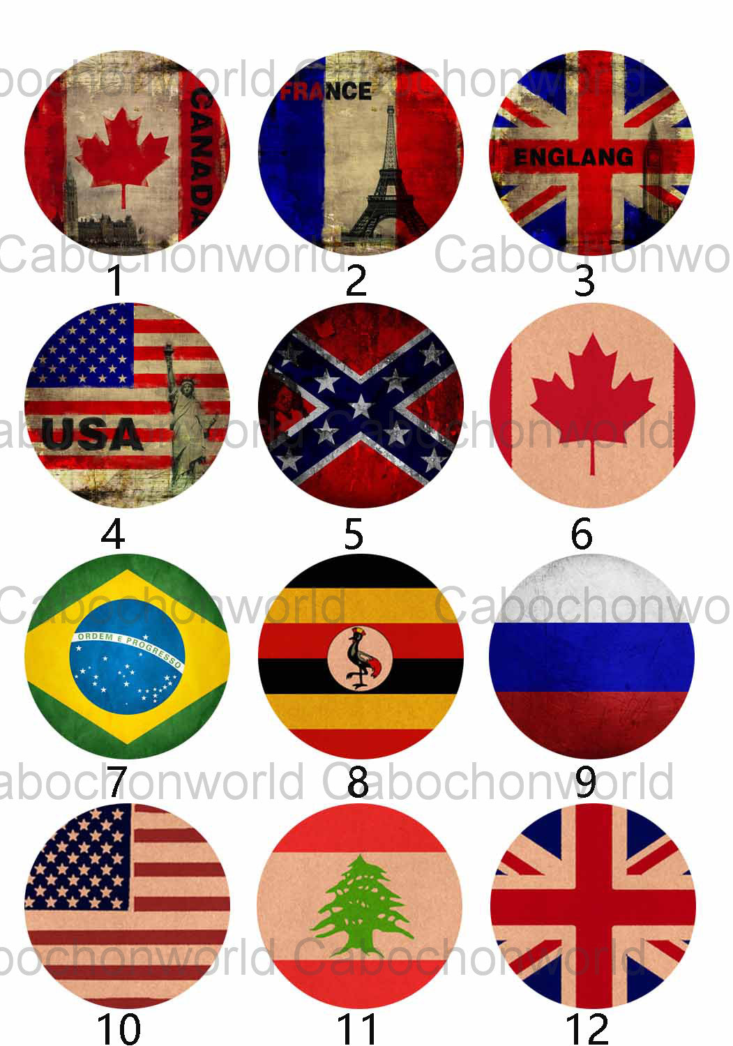 Collection de cabochons de drapeau national vintage CW0172