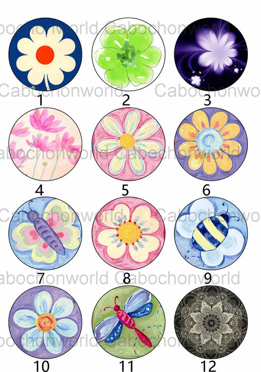 Collection de cabochons de peinture florale CW0173