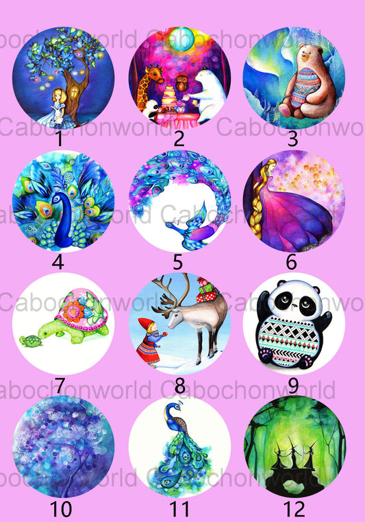 Paon Panda Ours Peinture Cabochon Collection CW0179