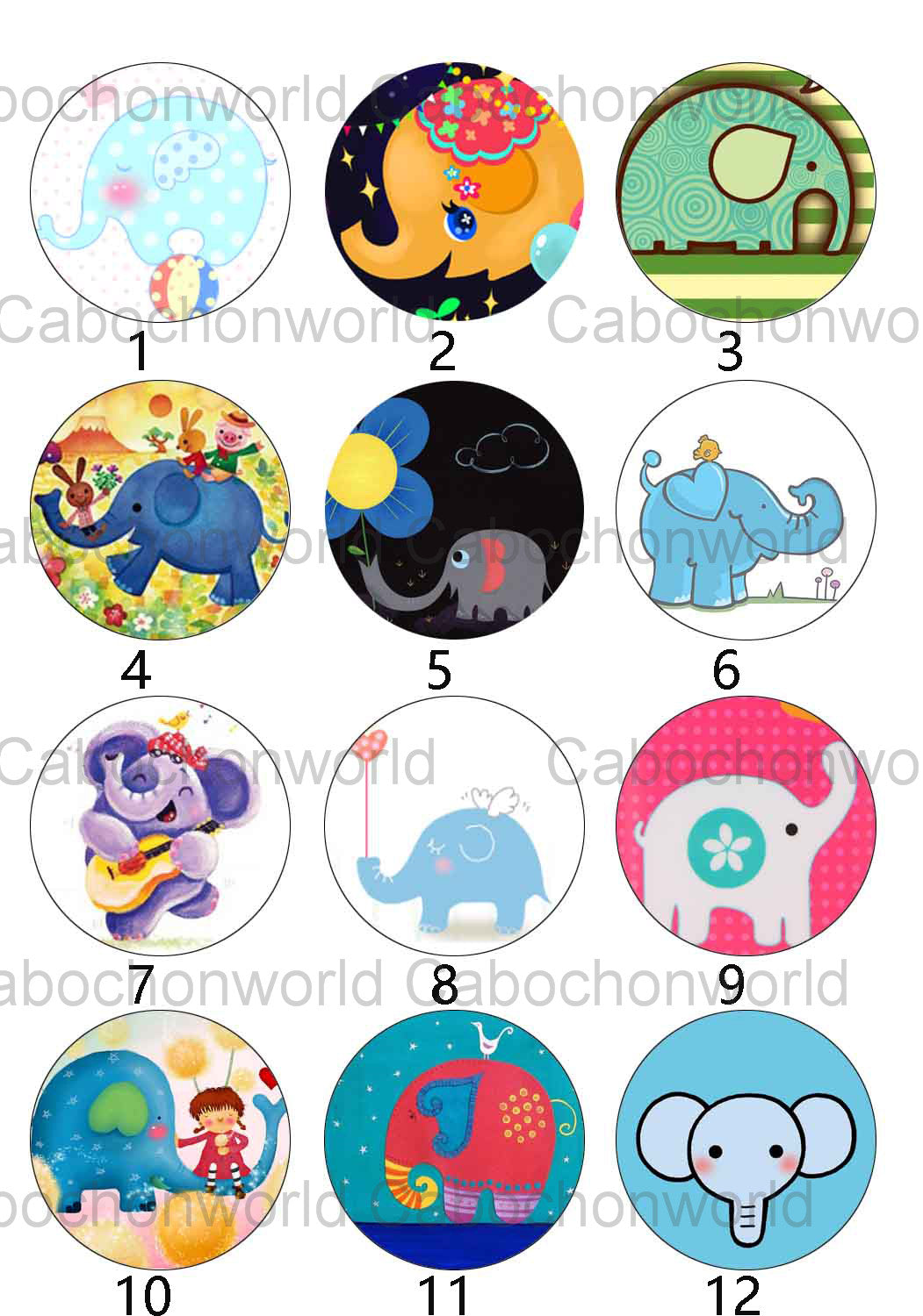 Verschiedene Cartoon-Elefant-Gemälde-Cabochon-Kollektion CW0221