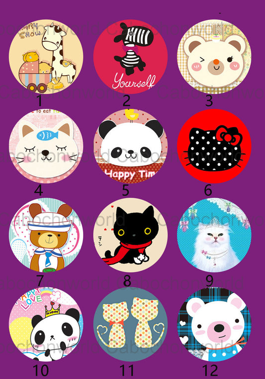 Collection de cabochons de peinture d'animaux de dessin animé CW0226