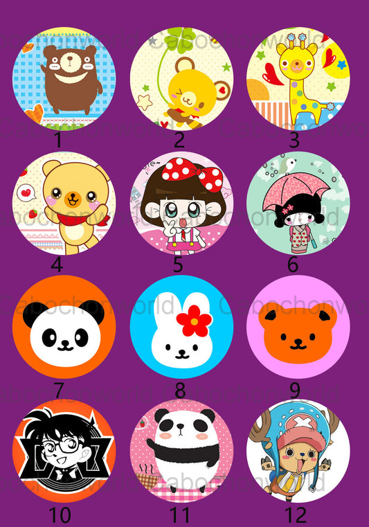 Collection de cabochons de peinture d'animaux de dessin animé CW0227
