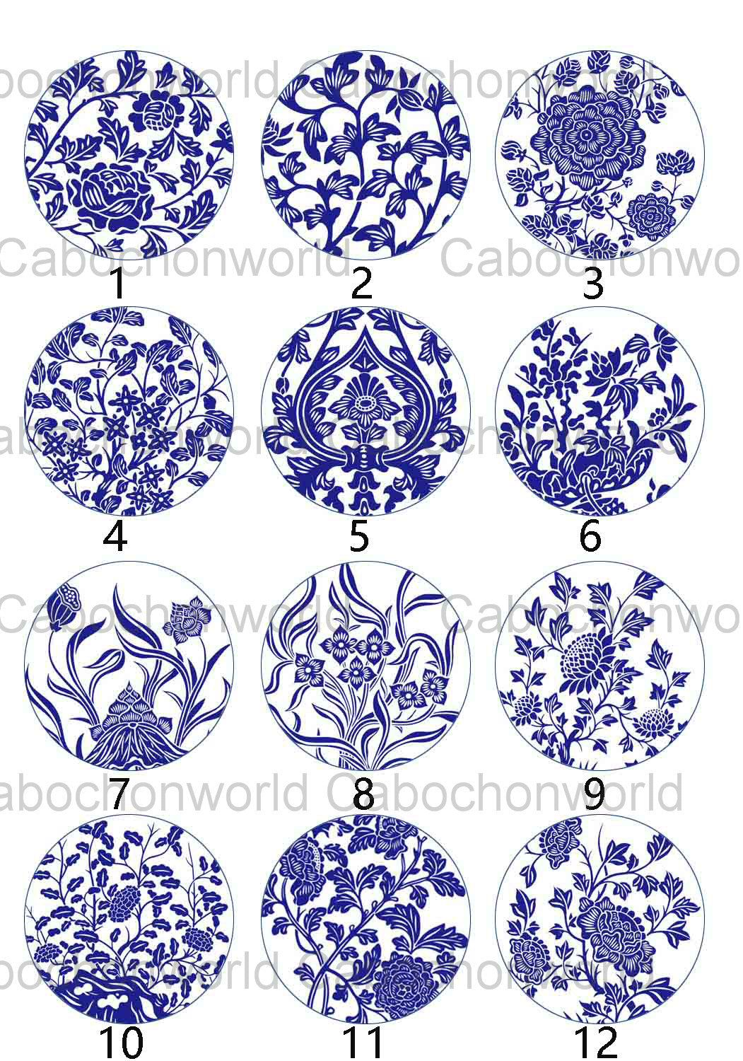 Collection de cabochons à motif en porcelaine bleue et blanche CW0305