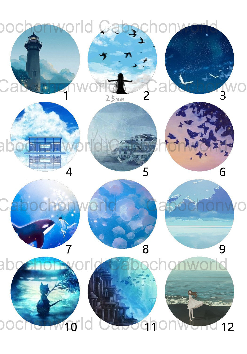 Collection de cabochons de beaux paysages CW0441