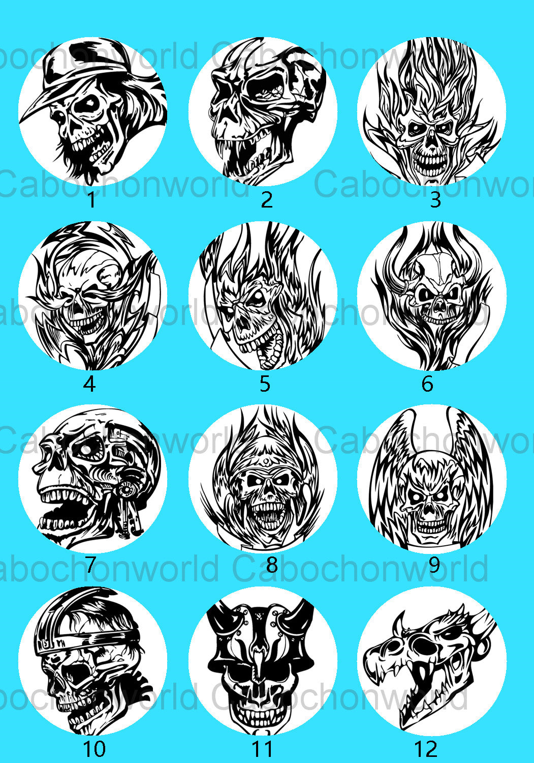 Collection de cabochons de dessin de crâne CW0485