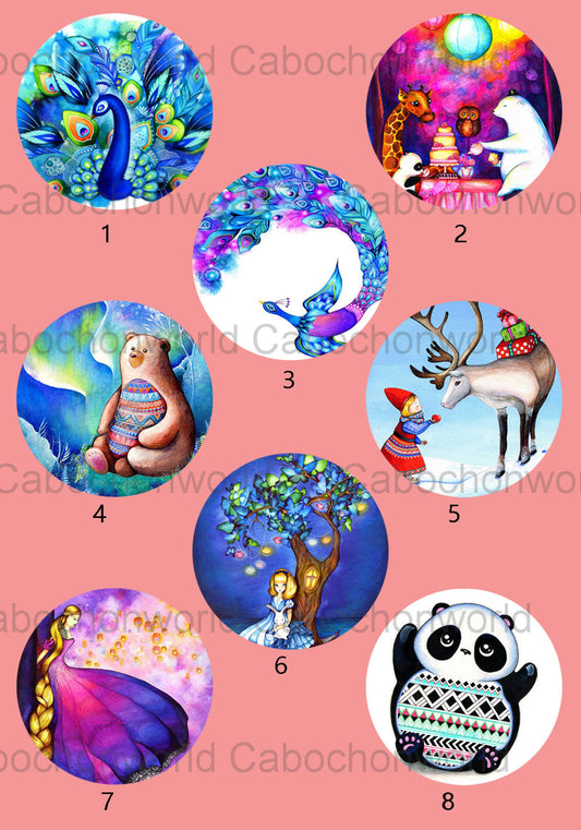 Diverses peintures d'animaux Collection de cabochons CW0492