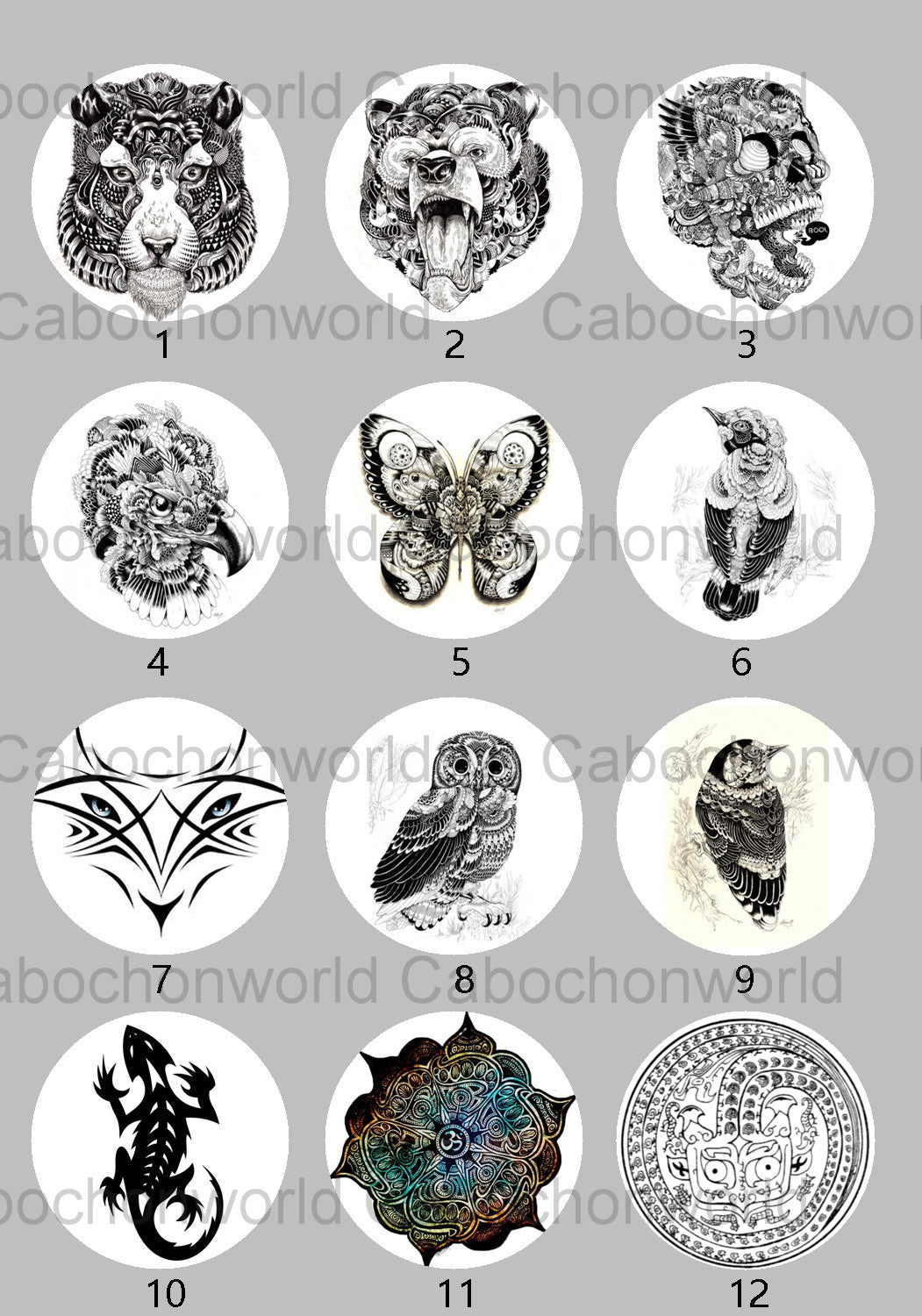 Schwarz-weiße Tierzeichnung-Cabochon-Kollektion CW0516