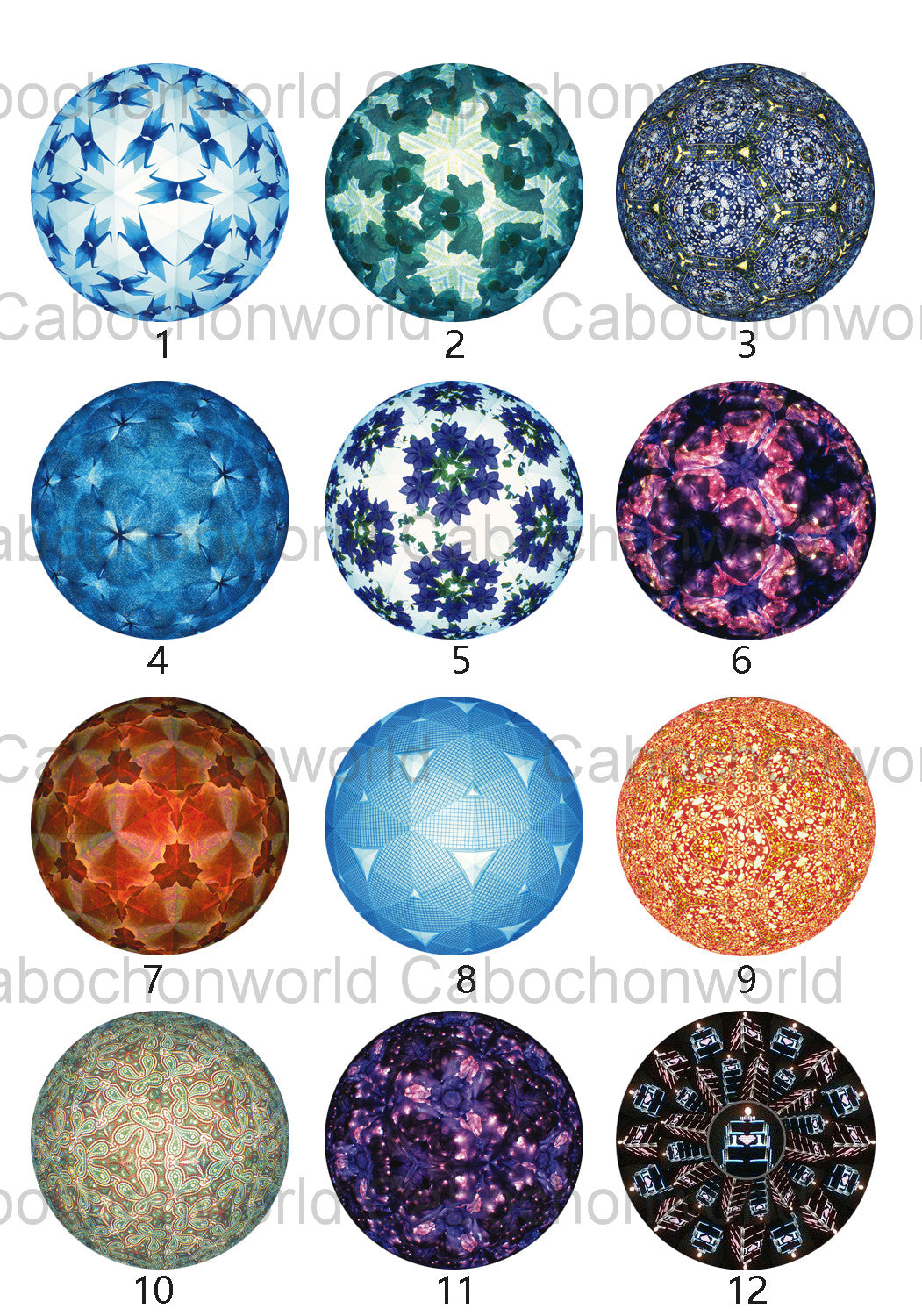 Collection de cabochons à motif kaléidoscope CW0534