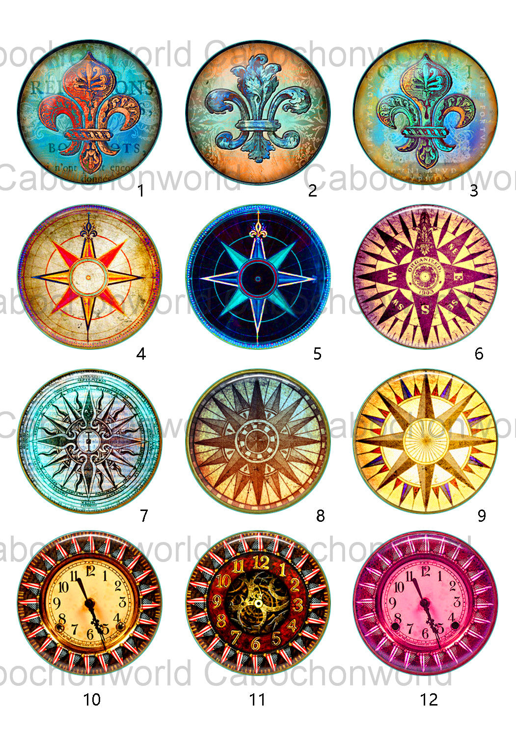 Verschiedene Kompassuhr-Zifferblatt-Cabochon-Kollektion CW0574