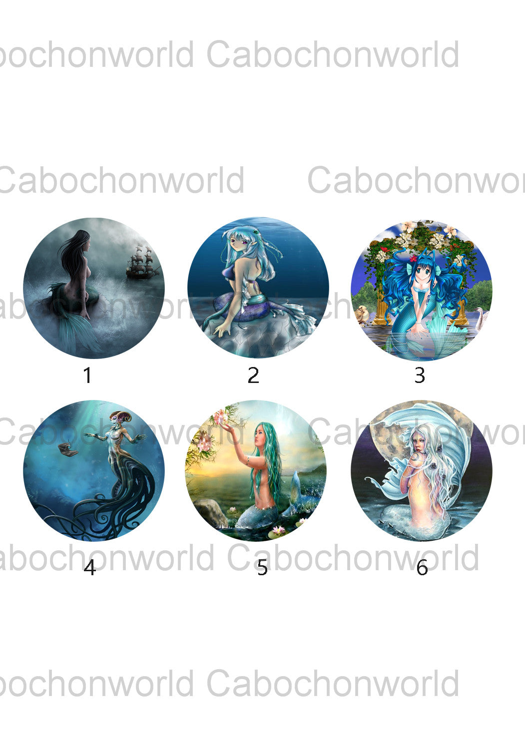 Collection de cabochons de peinture de sirène CW0596