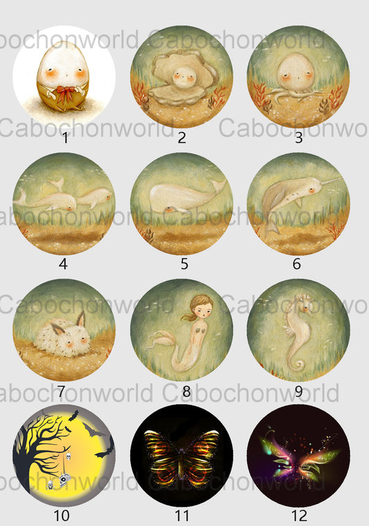 Collection de cabochons de peinture animale CW0691