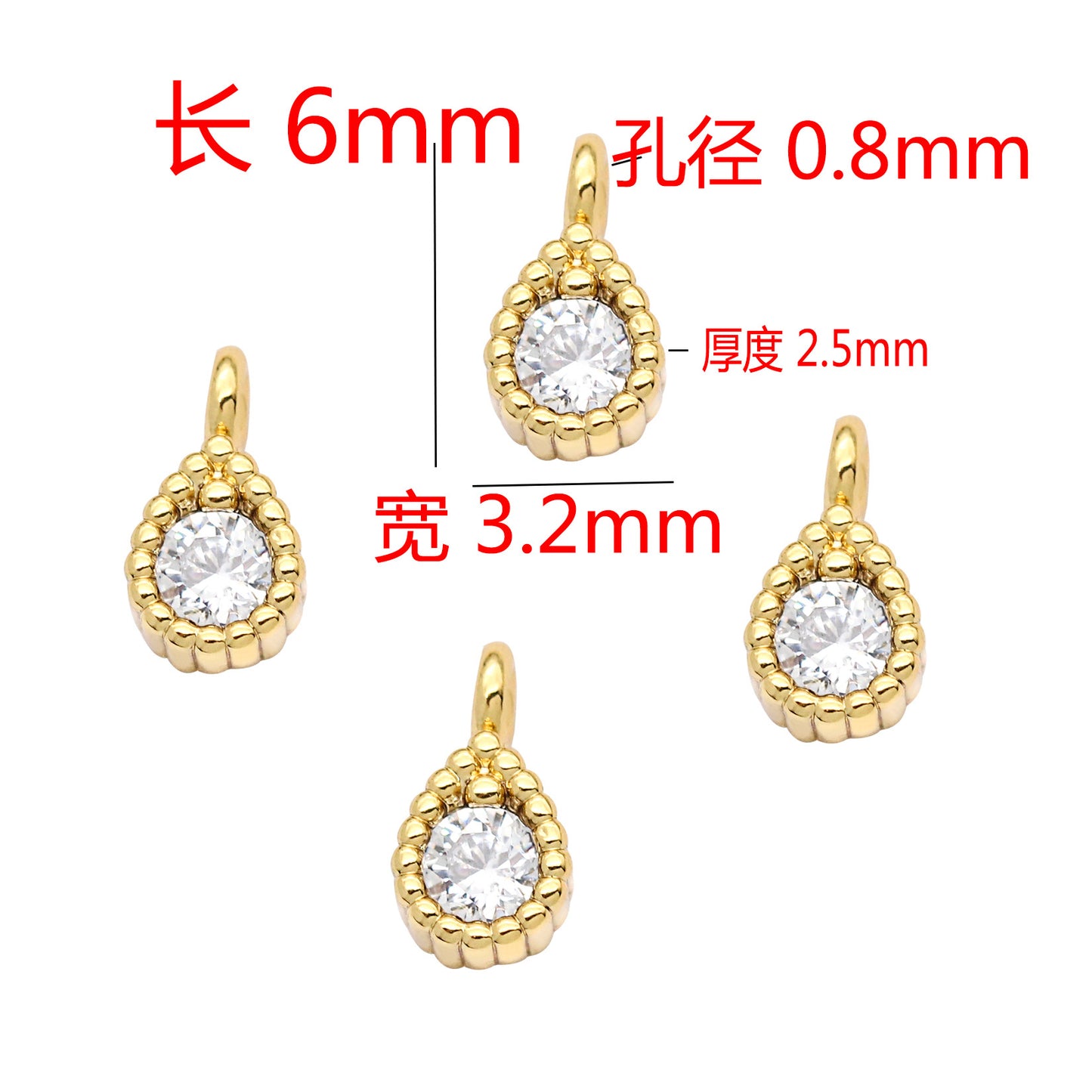 10 minuscules pendentifs à breloque goutte d'eau strass embellis 14K GF