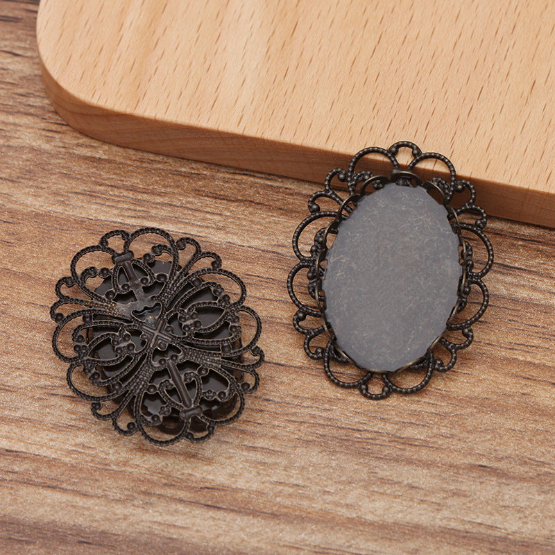 20 filigrane bord festonné lunette tasse charme dos plat paramètres 18KGP 18x25mm ovale Cabochon strass Zircon pierre précieuse Base vierge