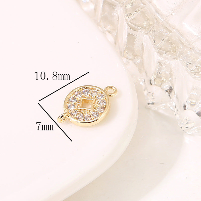 2 Double Looped Floral Snowflake Diamond Olive Charm Connector Rhinestone Embellished 14K GF