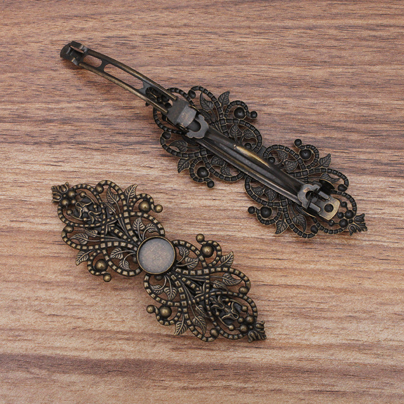 100 filigrane Floral lunette coupe Snap Clip pince à cheveux 18KGP 12mm cabochon rond Base vierge réglage de pierres précieuses