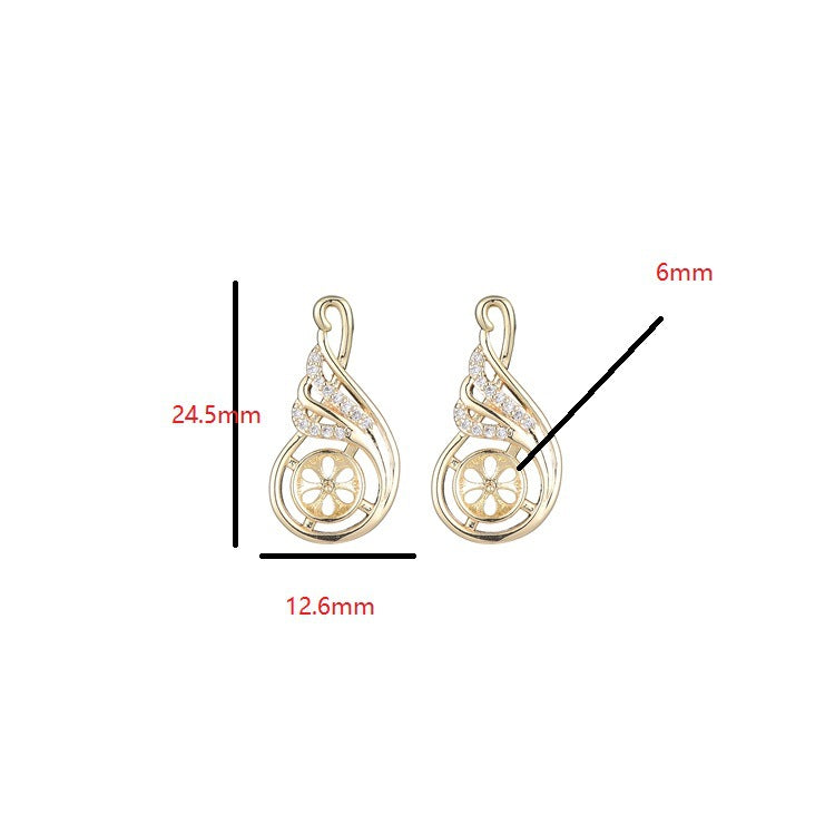 2 Floral Waterdrop Charm Pendant Rhinestone Embellished 14K GF Half Drilled Pearl Bead Blank