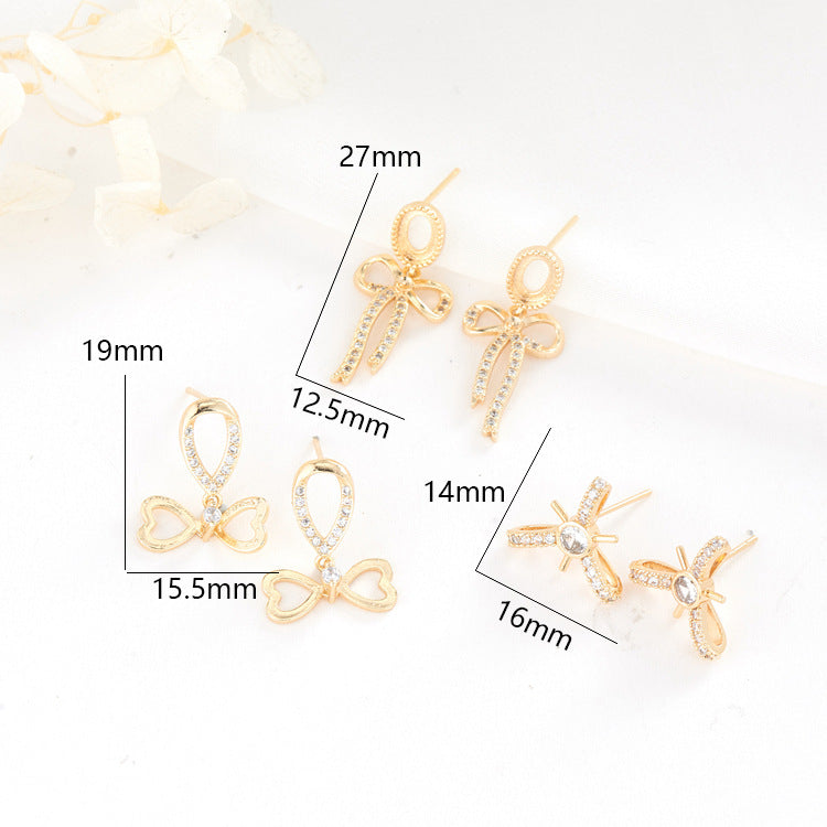 4 Ohrstecker mit Schleife, Strassverzierung, 14-Karat-GF-Ohrring