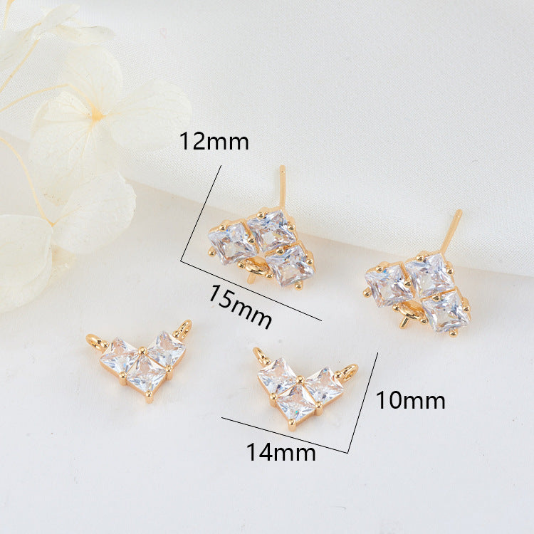 4 Heart Floral Charm Pendant Stud Earrings Rhinestone Embellished 14K GF Earing Half Drilled Pearl Bead Blank