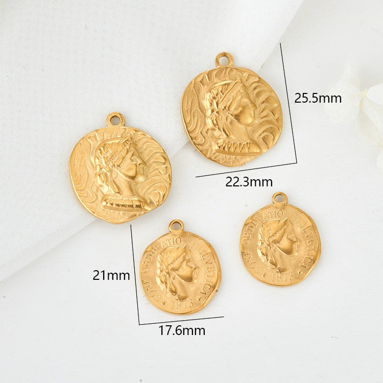 Pendentif à breloque pièce de monnaie 2 portraits 14K GF