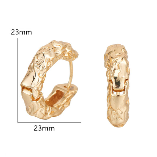 4 Chunky Hammered Round Circle Hoop Earring 14K GF Earing