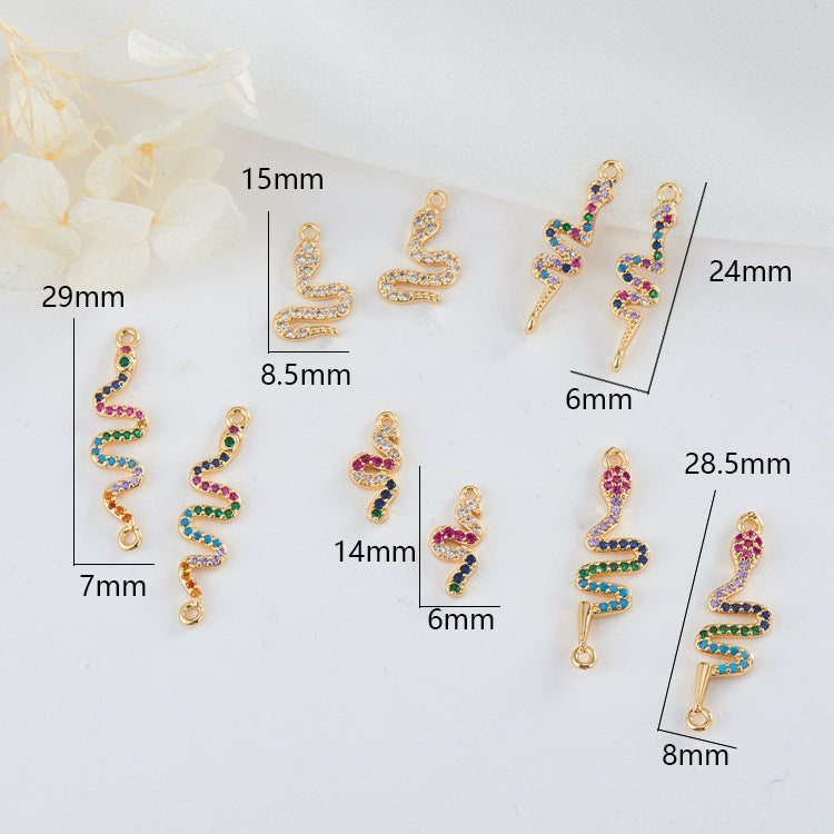 Snake Charm Pendant Rhinestone Embellished 14K GF