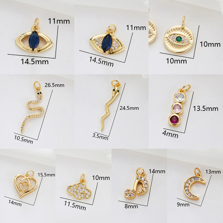 2 coeur nuage musique lune oeil serpent charme pendentif strass embelli 14K GF