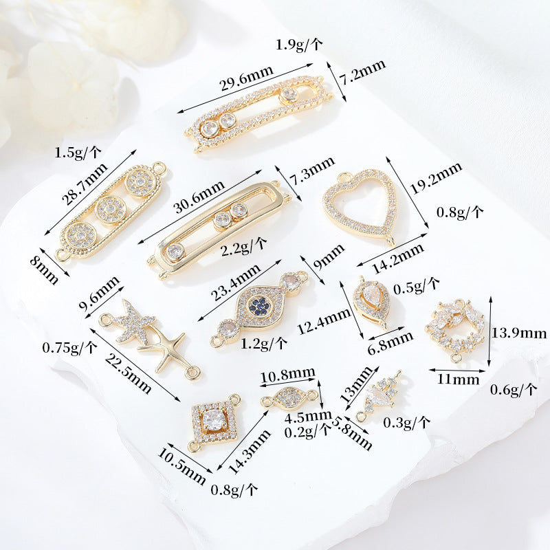 2 Double boucle rectangle étoile de mer oeil carré coeur charme connecteur strass embelli 14K GF