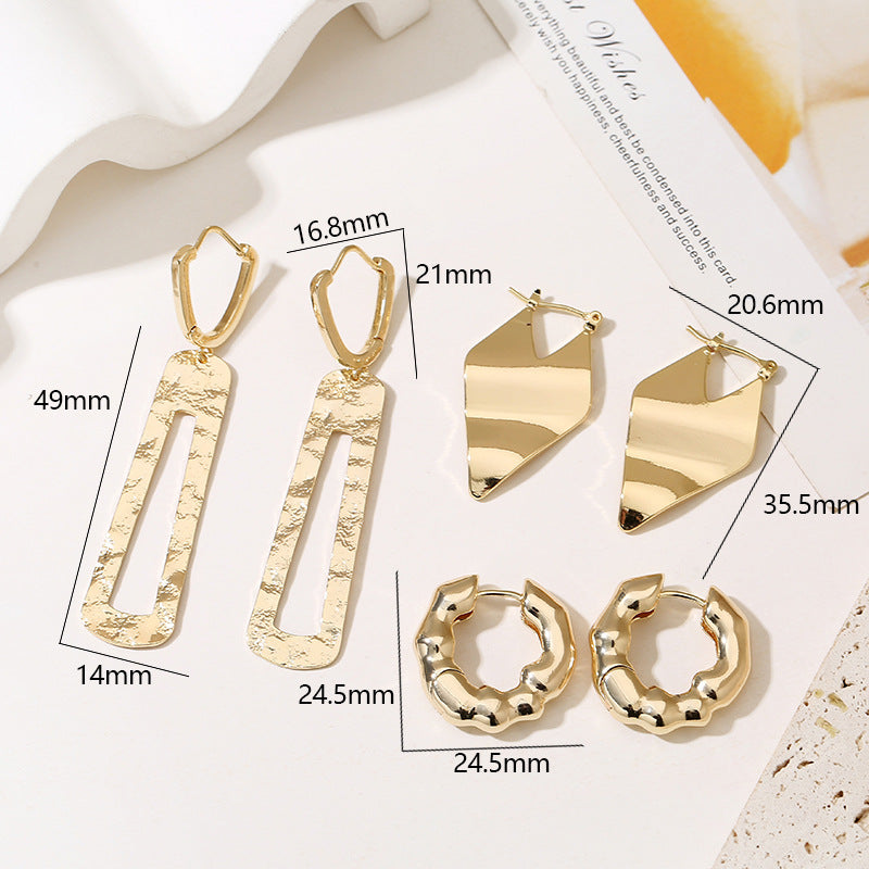 4 Chunky Hammered Piece Round Circle Hoop Earring 14K GF Earing