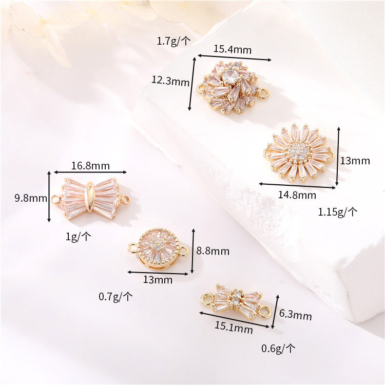 2 Double boucle Soleil Saturne Infini Floral Étoile Charme Connecteur Strass Embelli 14K GF