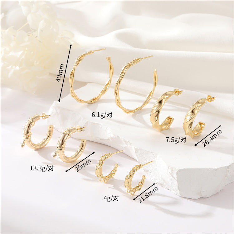 4 boucles d'oreilles créoles épaisses en cercles torsadés 14K GF Earing