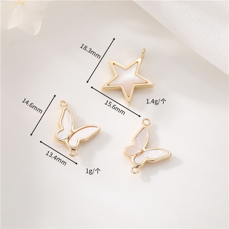 Pendentif à breloque papillon 2 étoiles 14K GF Shell embelli