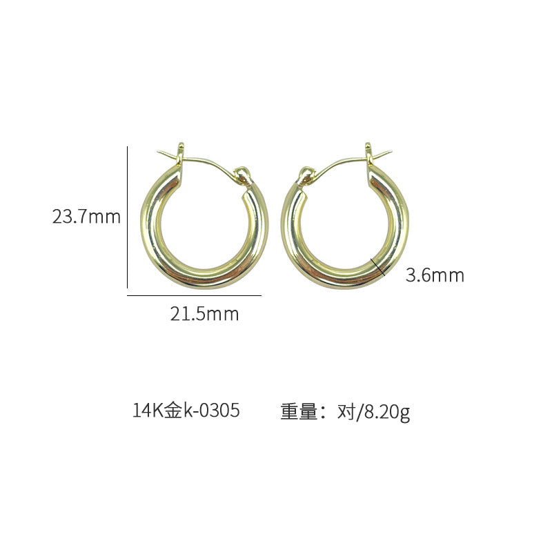 4 boucles d'oreilles créoles rondes brillantes et épaisses 14K GF