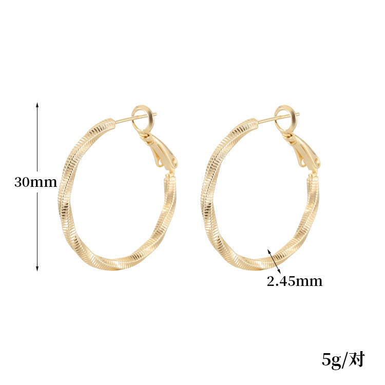 4 boucles d'oreilles créoles épaisses en cercles torsadés 14K GF Earing