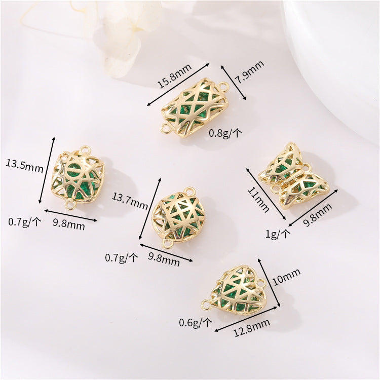 2 Double boucle carré rectangle rond papillon coeur charme connecteur strass incrusté 14K GF