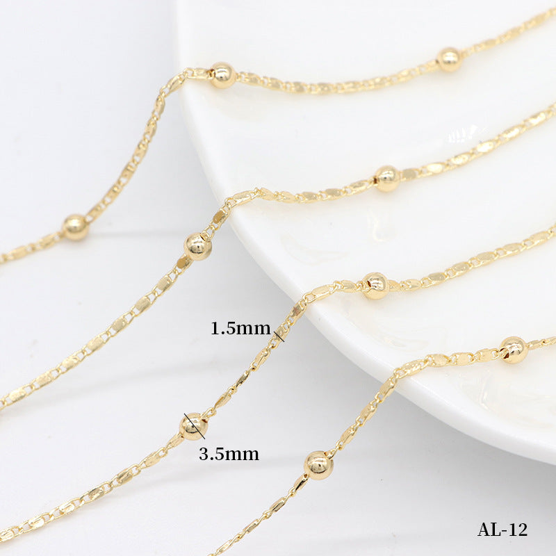 Chaîne fine à maillons plats et perles rondes de 2 mètres, 14K GF