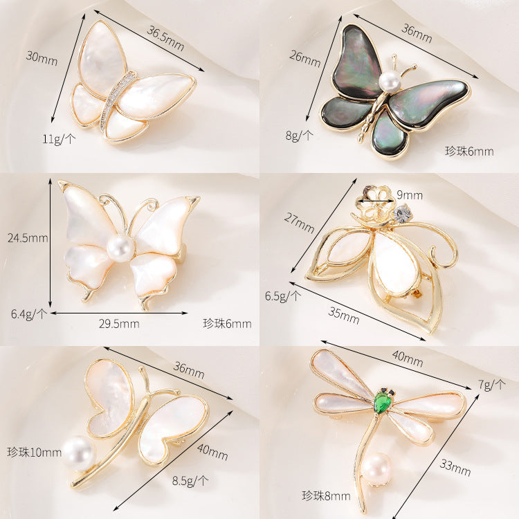 2 Broche Papillon 14K GF Perle Coquille Strass Embellie Demi-Percée Perle Perle Vierge