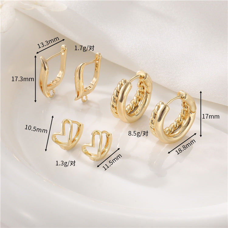 4 Chunky Heart Cable Carved Circle Hoop Earrings 14K GF Earing