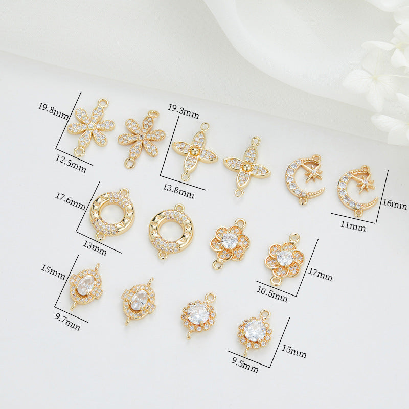 2 Double boucle Floral Cercle Lune Ovale Charme Connecteur Strass Embelli 14K GF