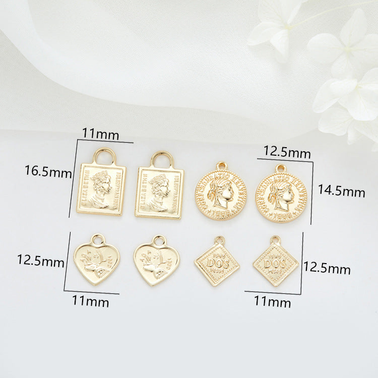 2 Queen Coin Prince Square Round Heart Diamond Tag Charm-Anhänger 14K GF