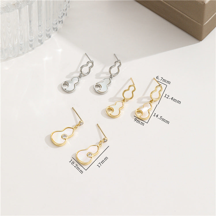 4 boucles d'oreilles à tige en forme de gourde, coquillage orné de strass 14K GF